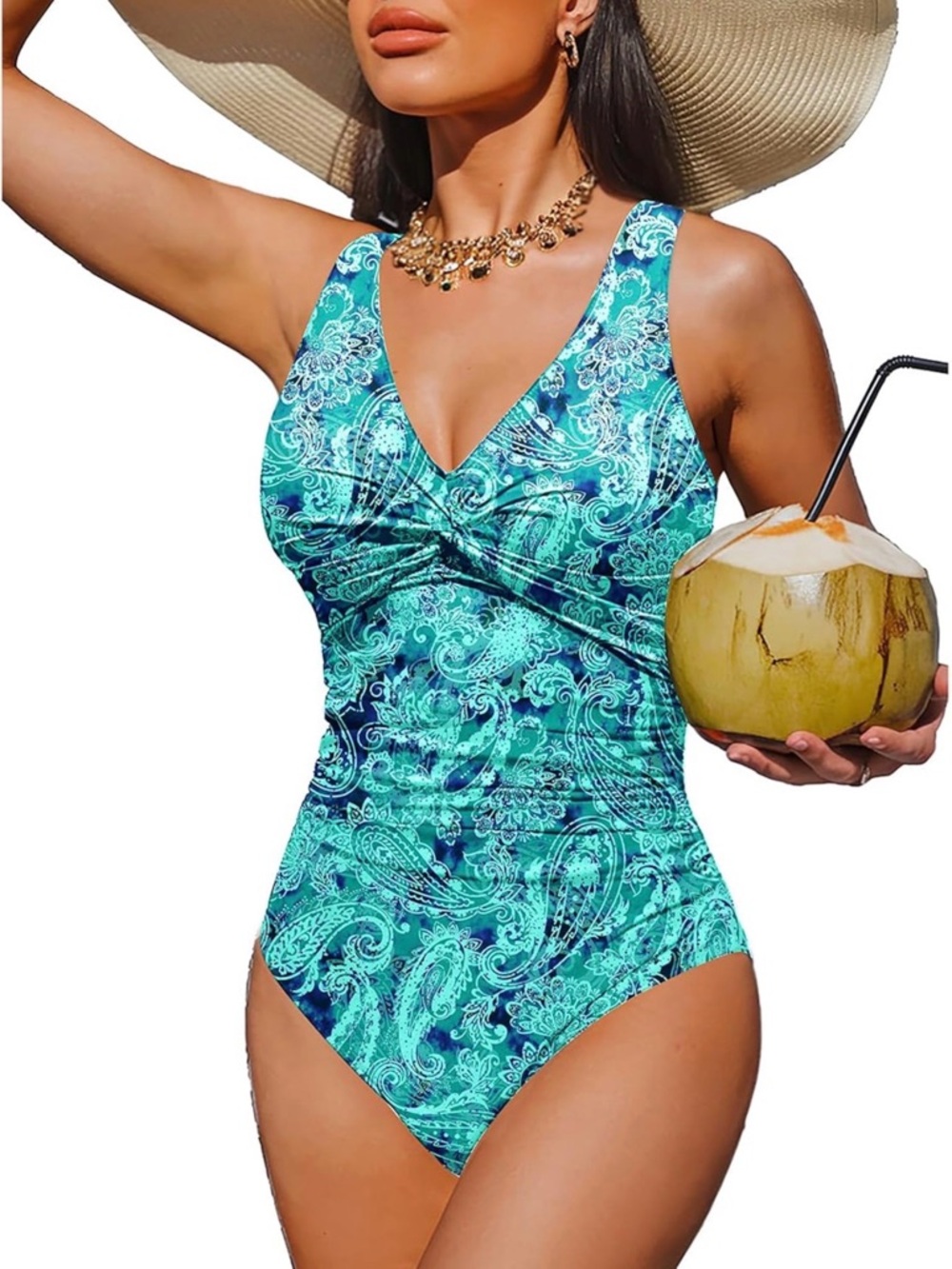 NWT Holipick One-Piece Swimsuit Tummy Control V-Neck‎ Size Medium